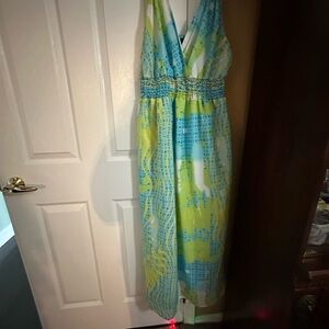 Elegant Blue and Green Maxi Dress